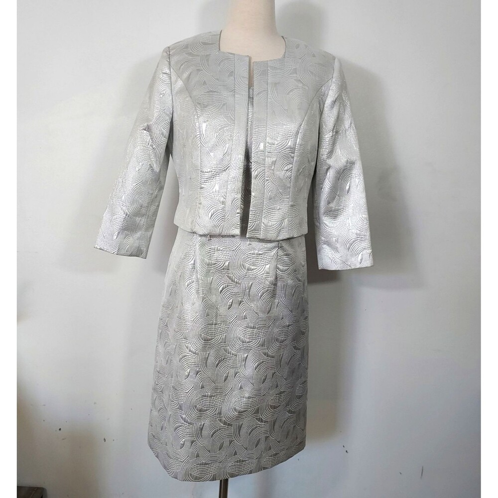 ASHRO Dress Jacket 2pc Set Sz 10 Silver Event Party Church Work Office Fall - Picture 2 of 16